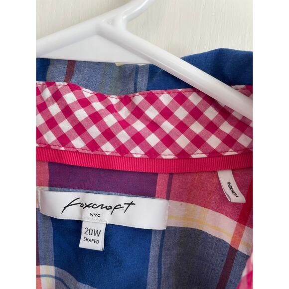 Foxcroft shaped pink plaid button up shirt collared 3/4 sleeves stretch 20w - Picture 7 of 8